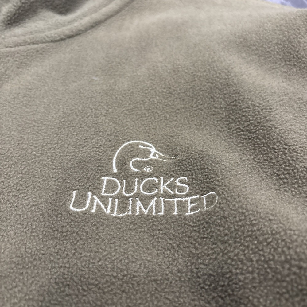 Ducks Unlimited Fleece Jacket Full Zip Olive Green Camo Collar Mens Size Large - Picture 3 of 6